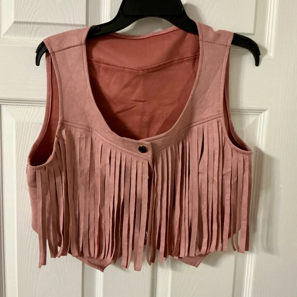 Fringed Suede Vest in Pink - Picture 2 of 5
